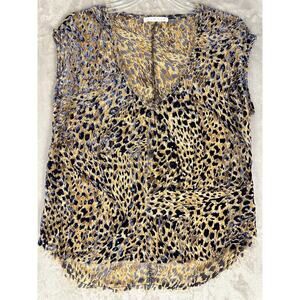 KARLIE semi sheer Leopard print SHIRT Small Sleeveless Frayed Distressed Edges